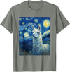 Llama Designs. Llama Alpaka Van Gogh Style Starry Night Funny Graphic T-Shirt - Olive Heather