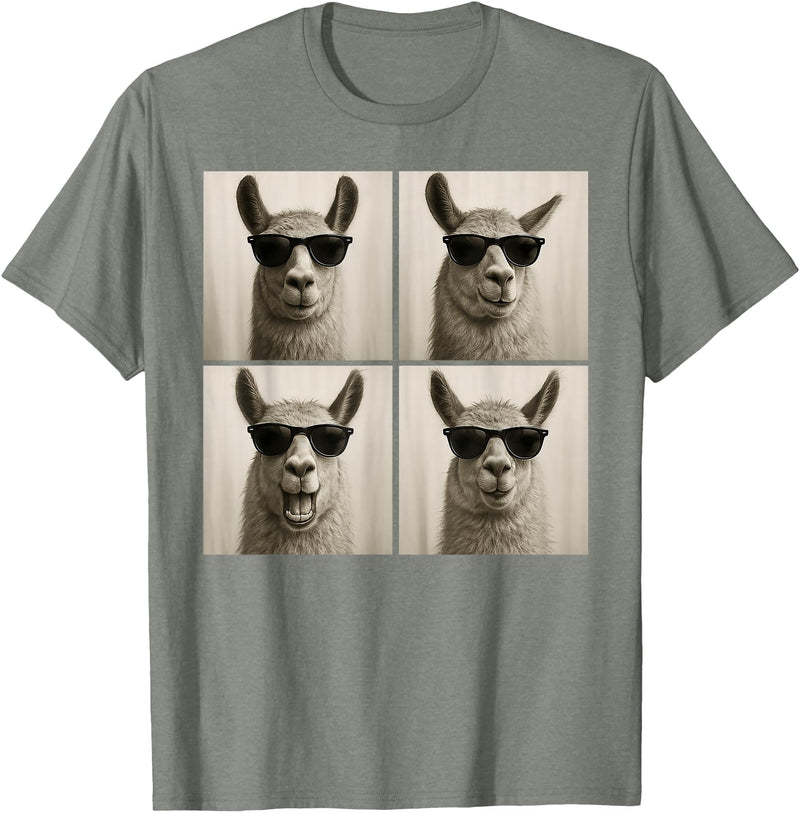 Retro Llama Portrait with Sunglasses Funny Llama Lover Cute Llama Photo Booth T-Shirt - Olive Heather