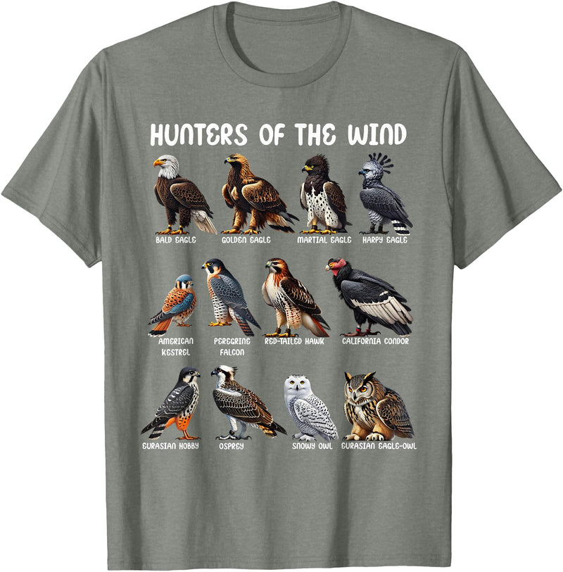Bird Lover Hunters of the Wind Birds of Prey Falcon Owl Birding Raptors T-Shirt - Olive Heather