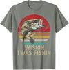 Wish I Was Fishin Vintage Fishing Wishing I Was Fishing Funny Vintage Bassfish Gift T-Shirt - Olive Heather