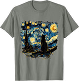 Cat Starry Night Van Gogh Cat T-Shirt for Cat Lovers, Women, Unisex, Black, Small, Short Sleeve, Classic Fit