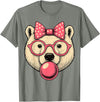 Magical and Funny Polar Bear Gifts Polar Bear with Bubblegum and Pink Bow T-Shirt - Olive Heather