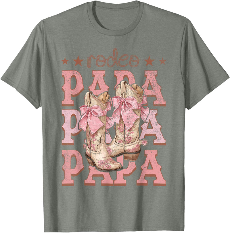 Country CowGirl Western Family Matching Rodeo Papa Pink Boots Coquette Cow-Girl Birthday Party T-Shirt - Olive Heather