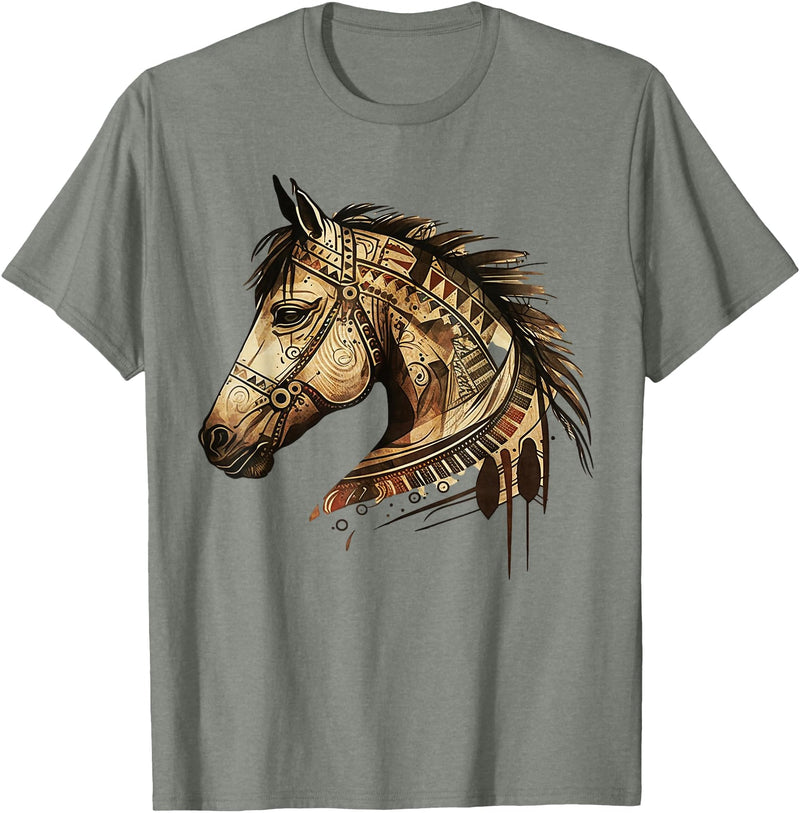 Horse Tribal Abstract Art Native USA Geometric Horse Tribal Abstract Art Native American Geometric Horses T-Shirt - Olive Heather