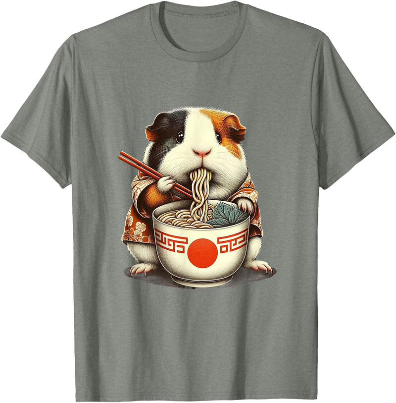 Kawaii Artwork Co Japanese Guinea Pig Ramen Kawaii Neko Japanese Noodles Aesthetic T-Shirt - Olive Heather