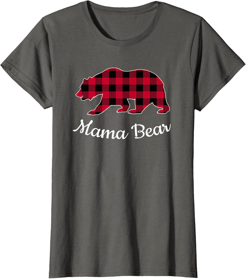 Papa & Mama Bear Outfit Mama Bear Pajama Red Buffalo Plaid T-Shirt - Asphalt Grey