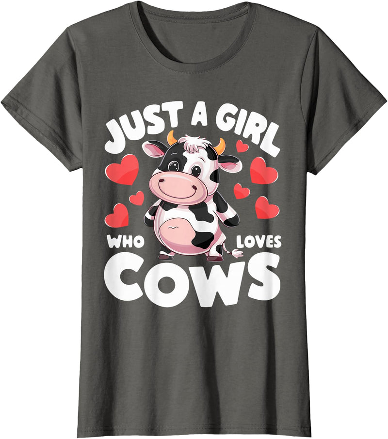 Cows for awesome Girls Farmer Cute Cow Just a Girl Who Loves Cows T-Shirt - Asphalt Grey