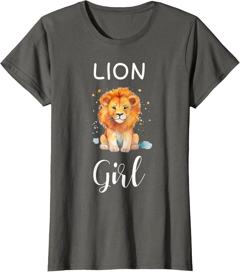 Lion Girl TShirtz & More Funny Lion Girl Shirt Artistic Cute Animal Lion Lover T-Shirt - Asphalt Grey
