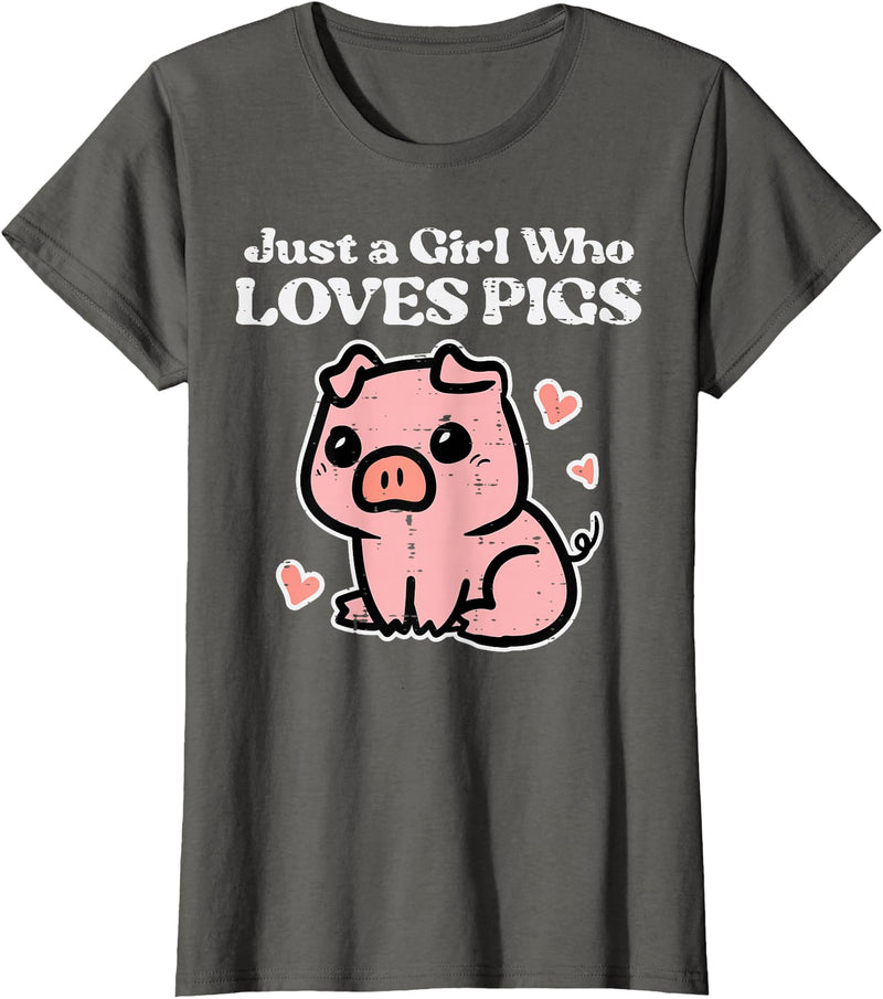 Pig Lover Shirts For Men Women Kids Just A Girl Who Loves Pigs Cute Hog Swine Toddler Girls Kids T-Shirt - Asphalt Grey