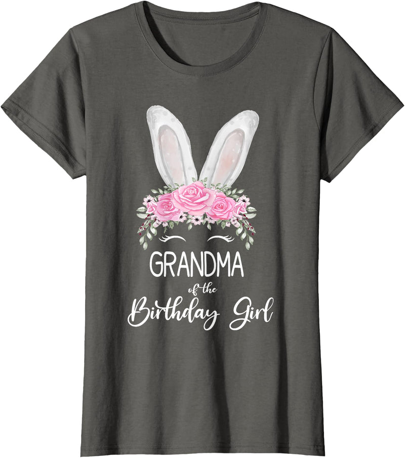 Grandma of the Birthday Girl"- Family Bunny Rabbit Birthday T-Shirt in Asphalt Grey