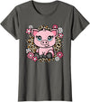 KATYLIN Cute Pig Flowers Pig Lover Women Girls Kids T-Shirt - Asphalt Grey