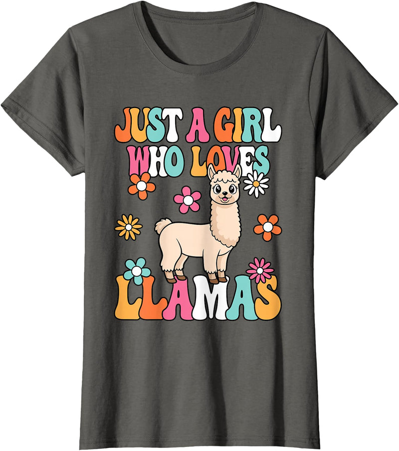 BALARI Just A Girl Who Loves Llamas Cute Groovy Alpaca Llama Kids T-Shirt - Asphalt Grey