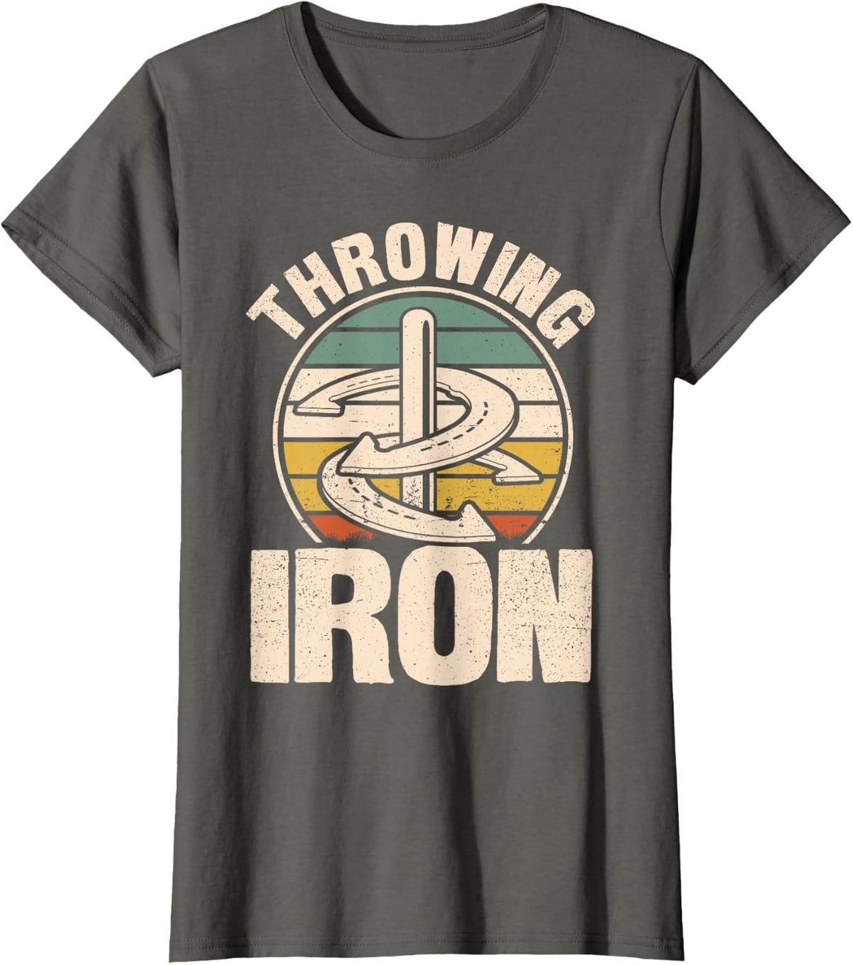 Throwing Iron Retro Horseshoe Pitching Funny Tossing T-Shirt - Asphalt Grey