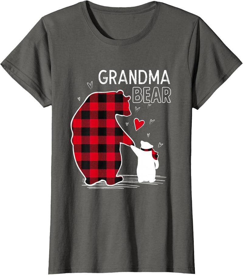 Papa & Mama Bear Outfit Grandma Bear Christmas Pajama Red Buffalo Plaid T-Shirt - Asphalt Grey