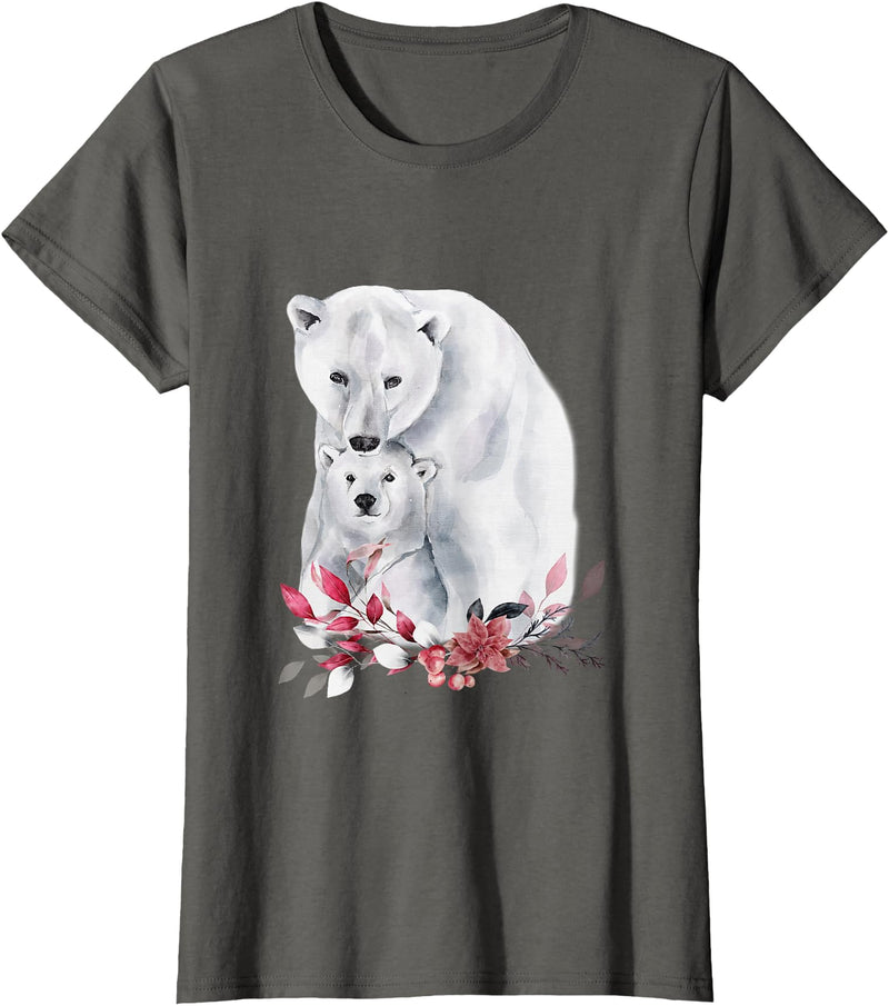 Mama Polar Bear and Baby Cub for Girls and Women T-Shirt - Asphalt Grey