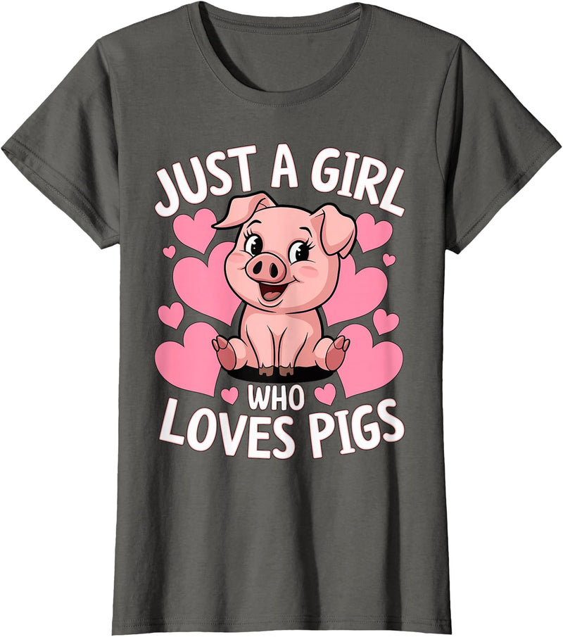 Magical and Funny Pig Farmer Gifts Just a Girl who loves Pigs T-Shirt - Asphalt Grey