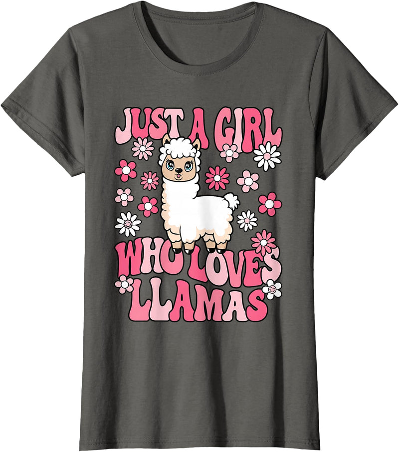 KATYLIN Just A Girl Who Loves Llamas Llama Lover Girls Kids T-Shirt - Asphalt Grey