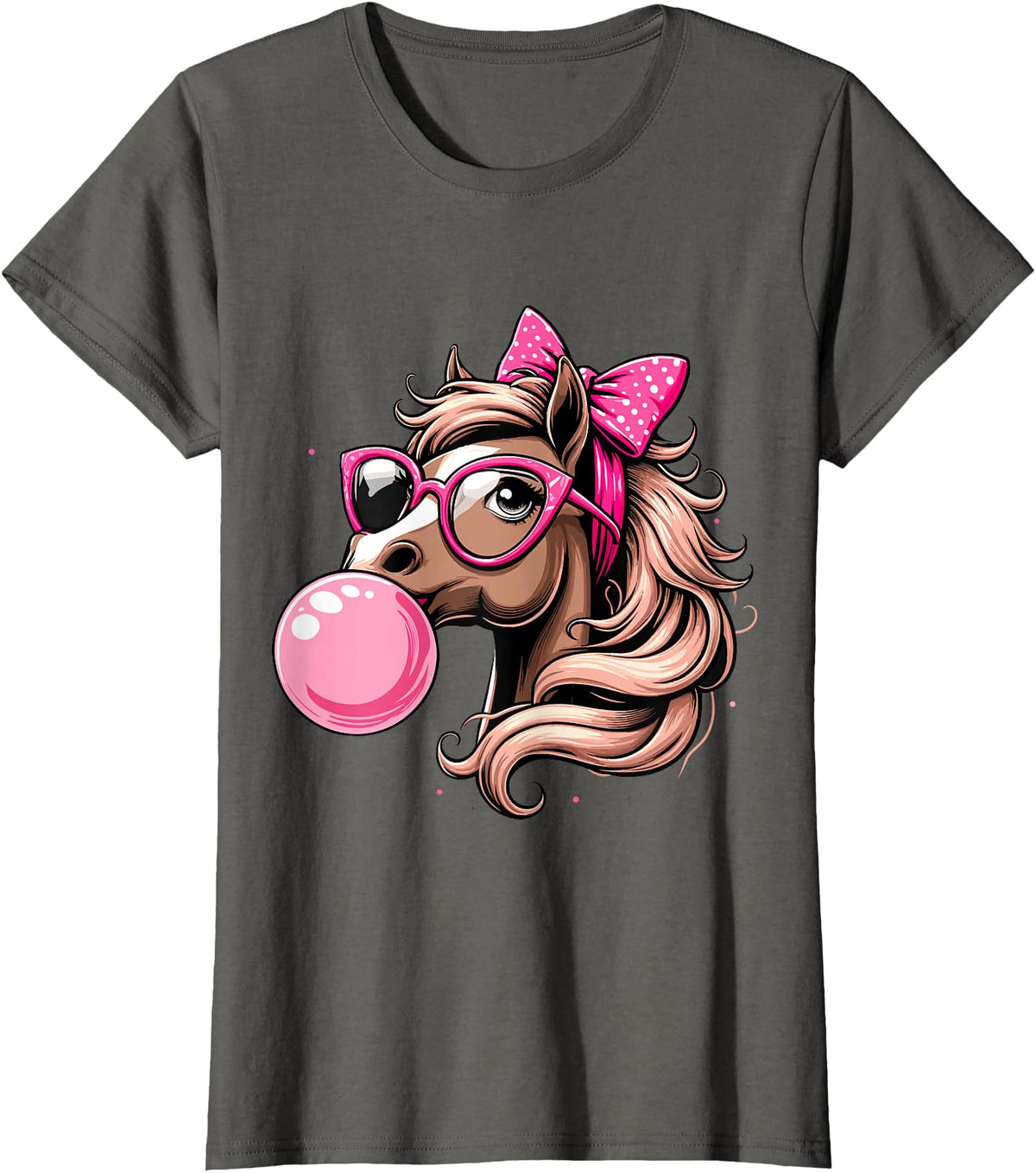 Humorous Horse Girl Gifts Horse Bubblegum Horse Girl Horseback T-Shirt - Asphalt Grey
