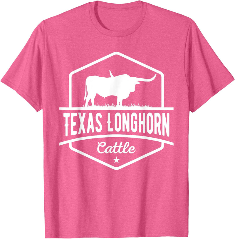 Farm and Longhorn Gift for Men and Cattle Clothing Texas Longhorn Cattle - Longhorn Cow For Cattle Farmer T-Shirt - Pink