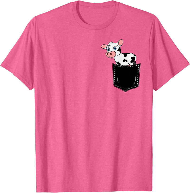 In My Your Pocket Food, Animales, Birds, Fish Pocket Animal Cute Cow Funny Cow Lover Adorable Pocket Cow T-Shirt - Pink