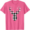 Buffalo Plaid Deer Clothing Co. by AAM Black & White Classic Christmas Buffalo Plaid Deer Head T-Shirt - Pink Heather