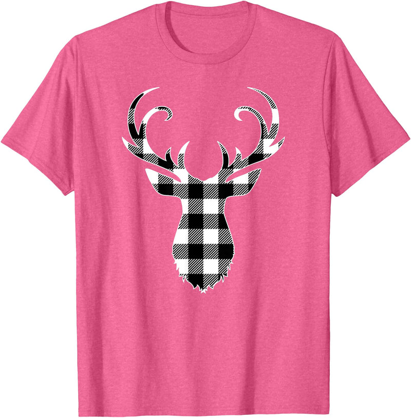 Buffalo Plaid Deer Clothing Co. by AAM Black & White Classic Christmas Buffalo Plaid Deer Head T-Shirt - Pink Heather