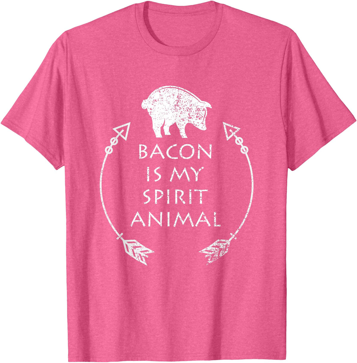 Pig Tees by MasArt Bacon is my Spirit Animal Funny Pig T-Shirt Distressed Gift T-Shirt - Pink Heather