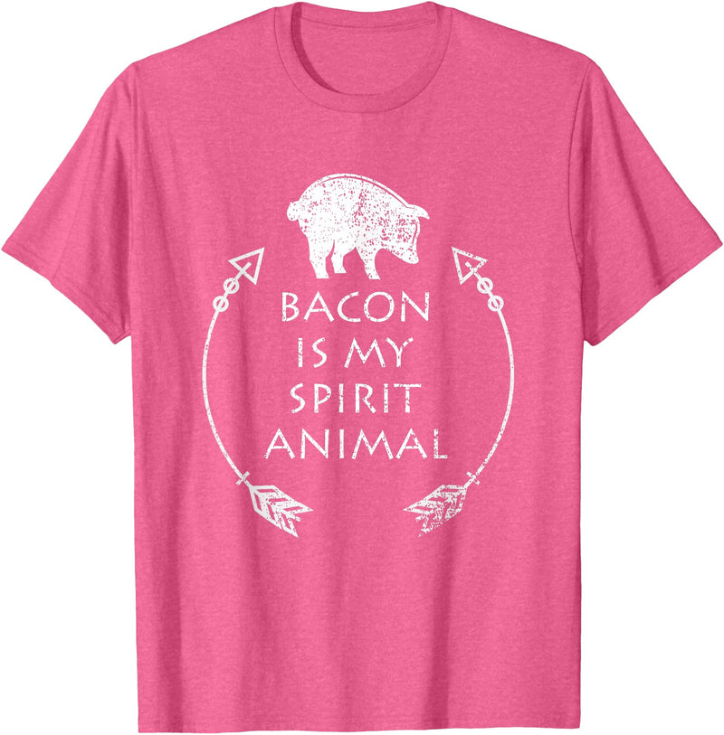 Pig Tees by MasArt Bacon is my Spirit Animal Funny Pig T-Shirt Distressed Gift T-Shirt - Pink Heather