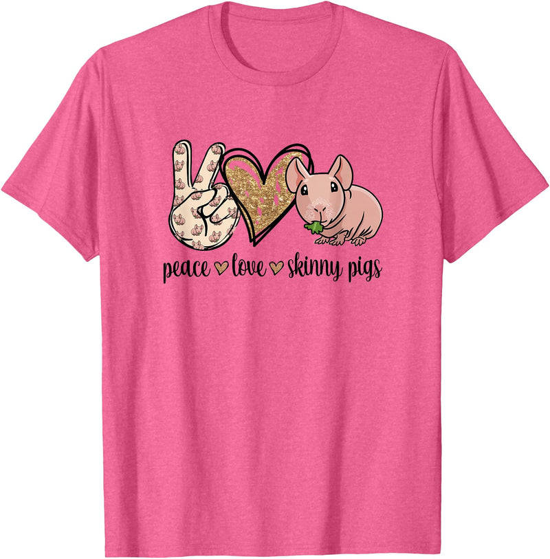 Skinny Guinea Pig Mom Gifts Shirts & Hoodies Womens Girls Cute Funny Peace Love Hairless Guinea Pig Lover T-Shirt - Pink Heather