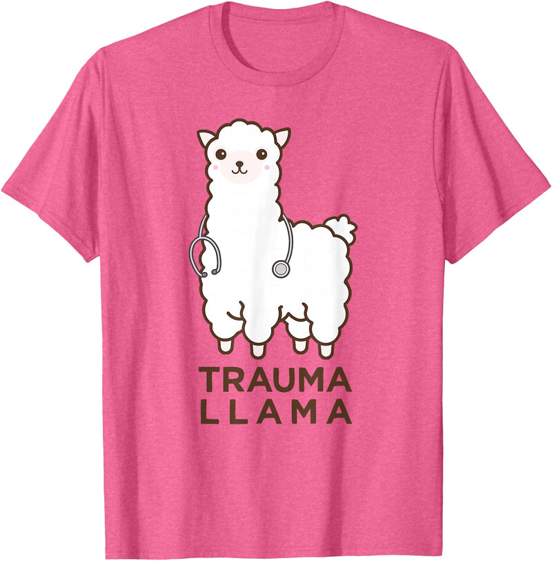 Doc Llama Apparel T-Shirt Funny Llama Doctor T-Shirt, No Trauma Llamas Tee Apparel T-Shirt - Pink Heather