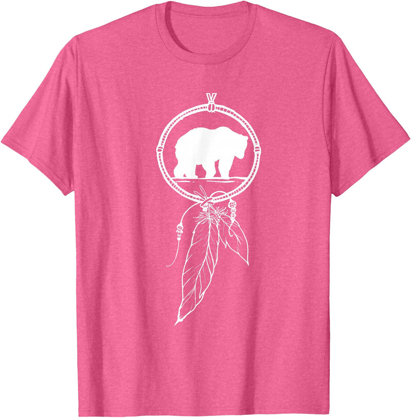 American Indian Shirts by CrushRetro Native American Dreamcatcher Bear Women Men Kids T-Shirt - Pink Heather