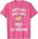 Pigs Memme Pigs And Ice Skating Gifts for Girls Women T-Shirt - Pink Heather
