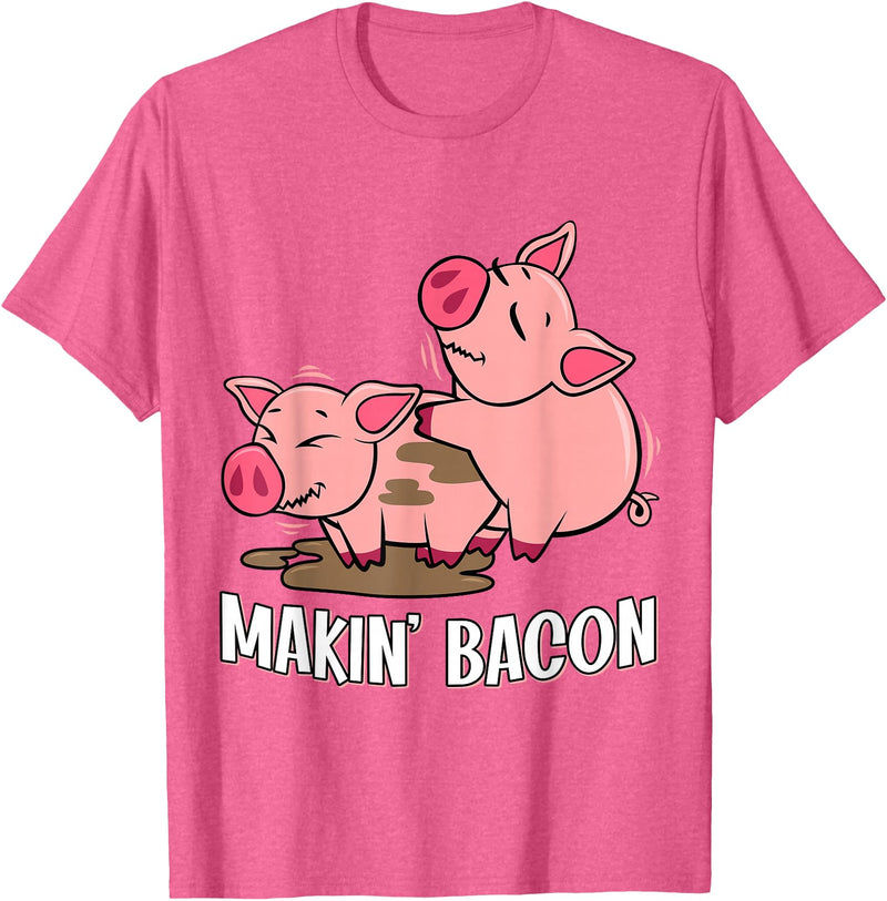 Funny sayings Farmers organic Farmers Animals Makin` Bacon Pig Bacon Farmer T-Shirt - Pink Heather
