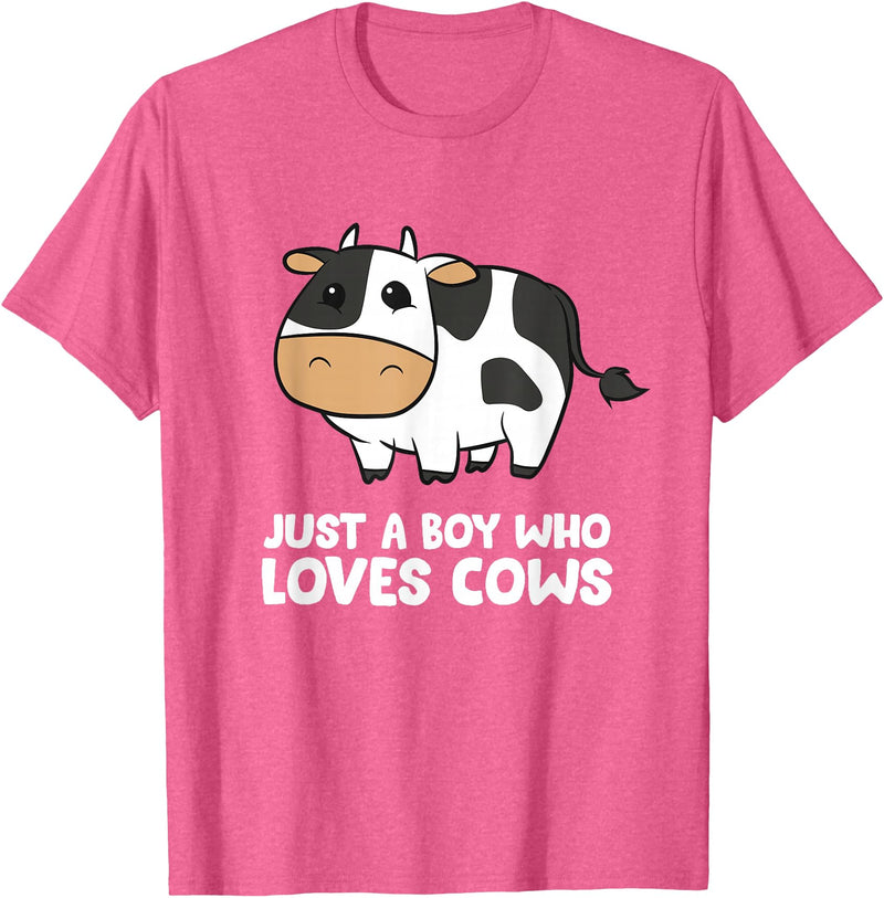 Funny Cow Lover Gifts Just a Boy Who Loves Cows T-Shirt - Pink Heather