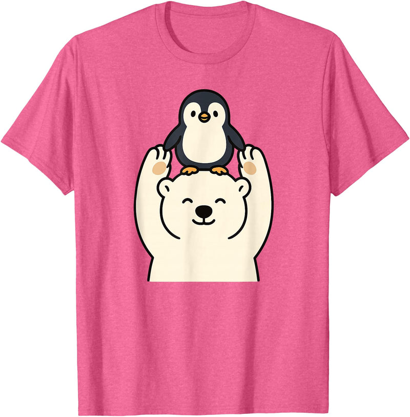Wild Harmony Friends Co Polar Bear Penguin Friendship Cute Best Friends T-Shirt - Pink Heather