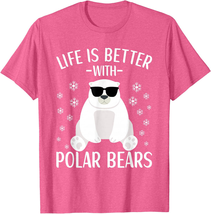 Polar Bears Accessories for Men Women & Kids Life Is Better With Polar Bears Cool Polar Bear for Kids T-Shirt - Pink Heather