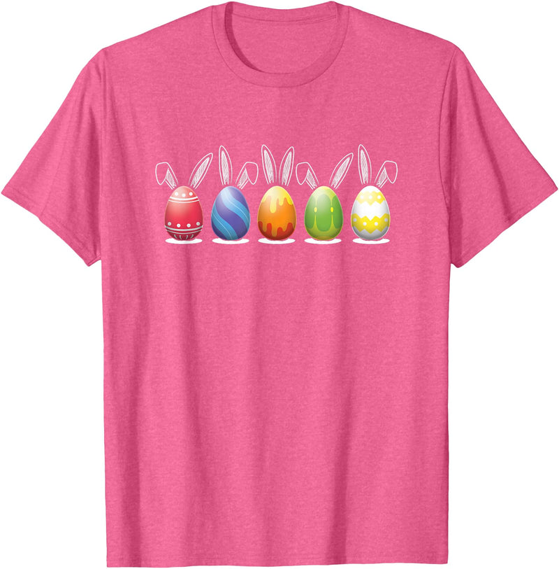 Cute Easter Eggs Bunny Rabbit Ears Kids Adult T-Shirt in Pink Heather