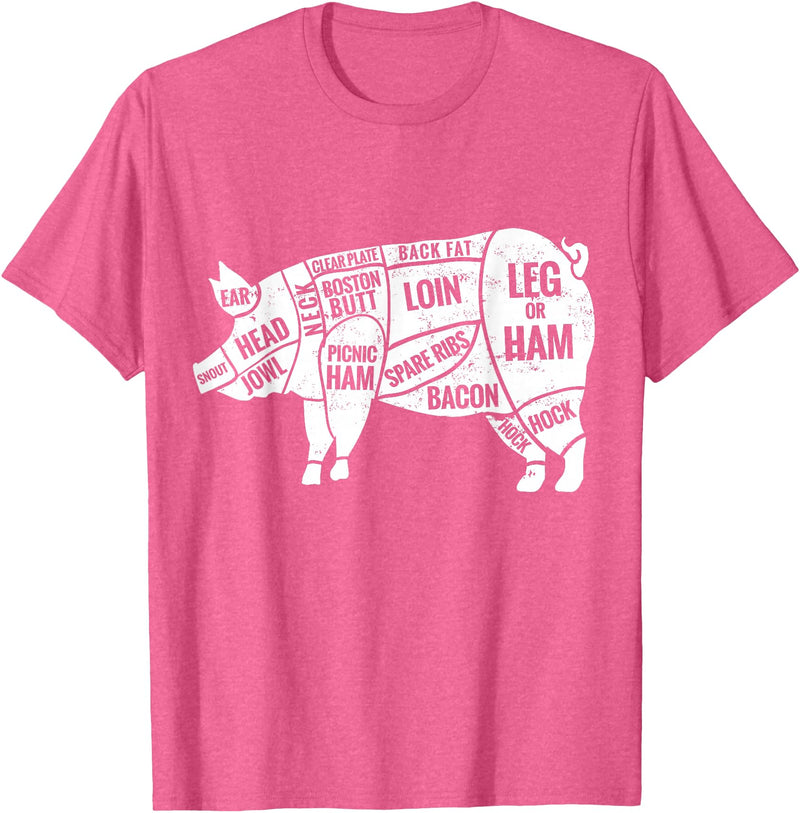 Pig Diagram T-Shirt | Butcher T-Shirts Pig and Pork Diagram Shirt, Butcher Shirt, Bacon Tee T-Shirt - Pink Heather