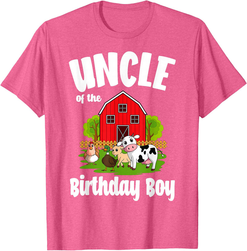 Birthday Boy Farm Animal Theme Uncle Of The Birthday Boy Farm Animal Bday Party Celebration T-Shirt - Pink Heather