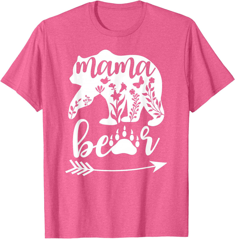 Women Floral Mama Bear TShirt Mama Bear Mom Women Floral Mama Bear Mom Bear Mommy Bear Floral Mama Bear T-Shirt - Pink Heather