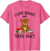 Teddy Bears, Cute Teddy Bear Lover Gifts Adorable Teddy Bear Love Books and Teddy Bear Reading T-Shirt - Pink Heather