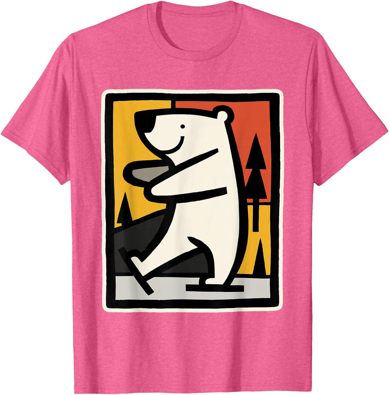 Utschki Bratschki Ice Bear Ice Skating Cartoon Graphic T-Shirt - Pink Heather