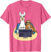Funny Llama Shirts Sloth And Llama Gamer - Zookeeper Zoo Animal Lovers T-Shirt - Pink Heather