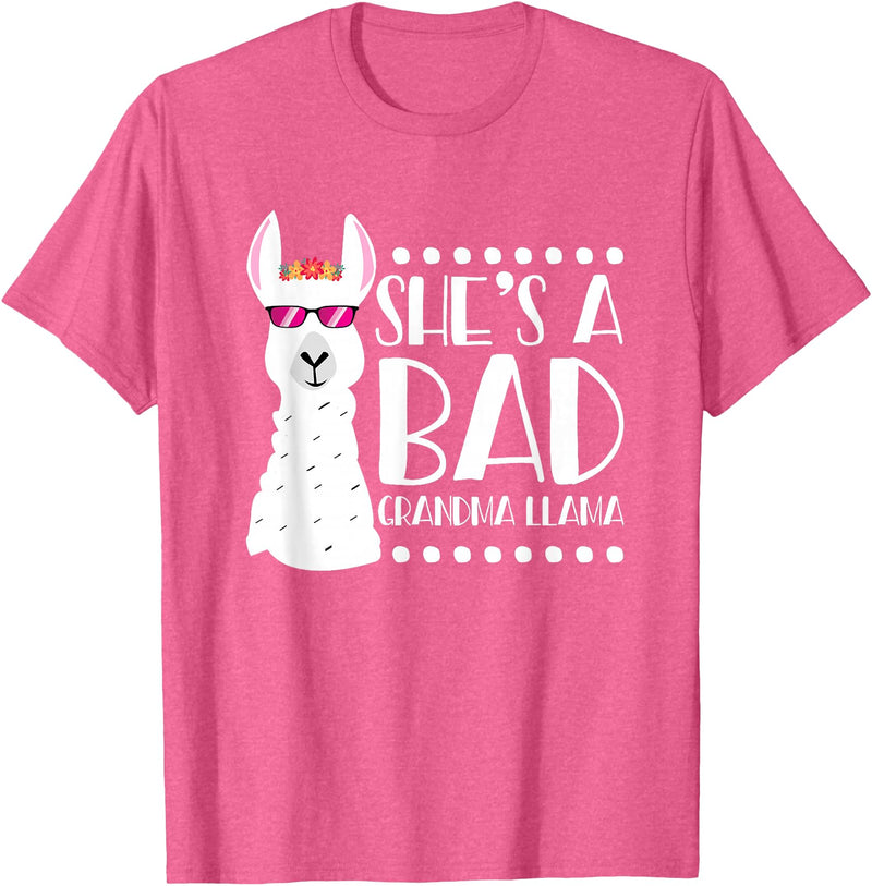 Llama - Alpaca Funny Designs Alpaca Fan Design Funny She's A Bad Grandma Llama For Women T-Shirt - Pink Heather