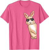 Cool Rabbit with Sunglasses Bunny Lover Kids Rabbit T-Shirt in Pink Heather