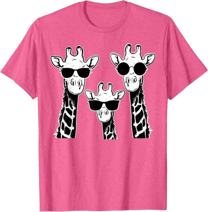 Giraffe Animal Sweet Graphic Giraffes Family with Sunglasses - Giraffe T-Shirt Small - Pink Heather