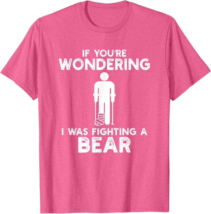 I Was Fighting A Bear Humor Designs Co. Funny Humour I Was Fighting A Bear T-Shirt - Pink Heather