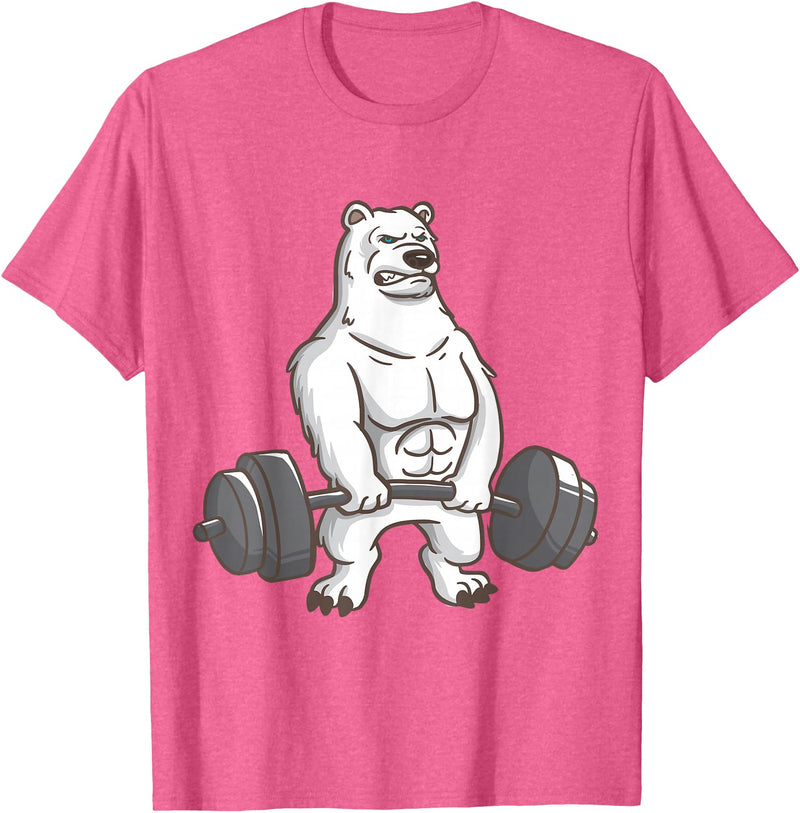 I Love Polar Bears And Fitness Polar Bear Powerlifting Weightlifting Gym And Animal Lovers T-Shirt - Pink Heather