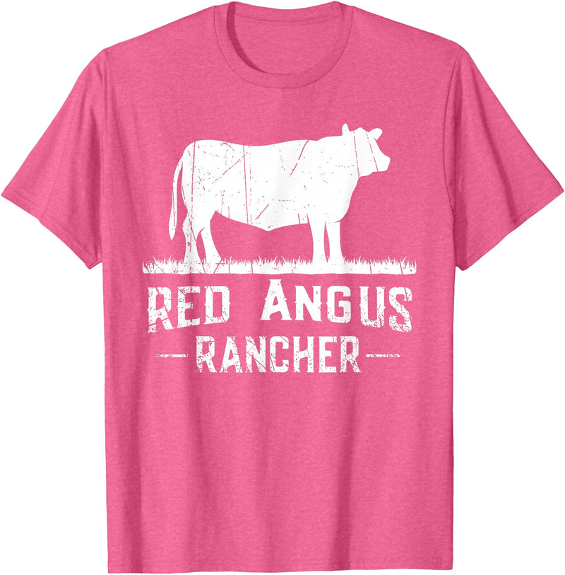 Funny Red Angus Farmer Gift for Cattle Lover Cow Breeder - Red Angus Rancher T-Shirt - Pink Heather