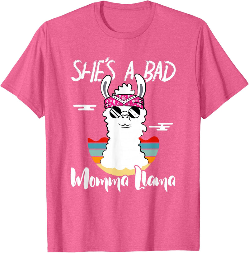 Shes a Bad Momma Llama - Mama Mom - DressedForDuty She's a Bad Momma Llama - Mama Funny - Vintage Mom Gift T-Shirt - Pink Heather